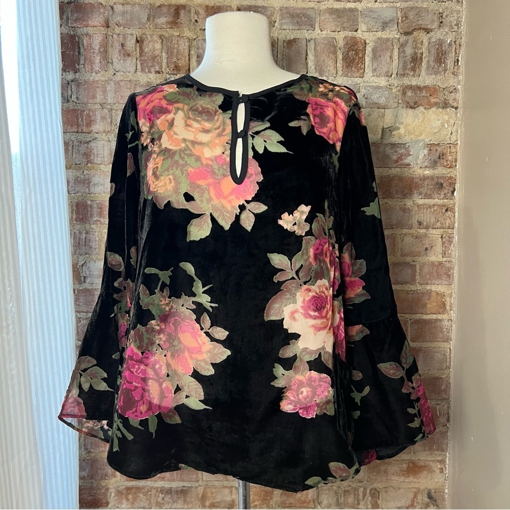 Y2K Oversized Velvet and Mesh Floral Blouse/Top -Size M -TP03